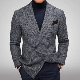남자 정장 패션 캐주얼 재킷 남자 슬림 격자 무늬 얇은 코트 의류 턴 다운 고리 싱글 가슴 봄 스프링 가을 코트