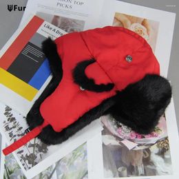 Berets Women Natural Fur Hat Fashion Lady Real Bomber Genuine Hats Snow Cap