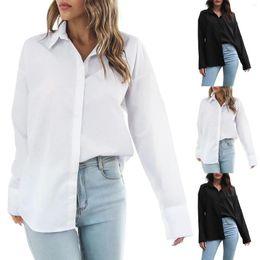 Women's Blouses Black White Shirts For Women Autumn Button Down Lapel Casual Long Sleeve Solid Color Oversized Work Blouse Ladies Tops