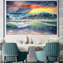 Modern Seascape Oil on Canvas Stormy Ocean Wave Painting for Living Room,Dining Room Home Decorative Wall Art Handmade No Frame