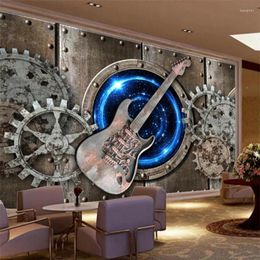 Wallpapers 3D Stereo Po Wall Paper Retro Nostalgic Gear Guitar Custom Mural Bar KTV Industrial Decor Papel De Parede