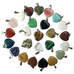 Christmas Decorations Wholesale 50pcslot Assorted Heart Natural Stone Charms Necklace Pendants For Jewelry Making Good Quality 20mm 231030