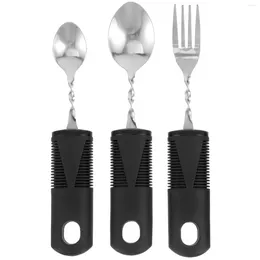 Dinnerware Sets 3Pcs Elderly Cutlery Bendable Portable Utensils Tableware Big Spoon Stainless Steel Parkinsons Meal Adults