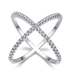 Design Luxury Diamond Micro Pave setting Big X Shaped Finger Rings Wedding Bands Jewelry for Women245P