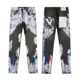 Purple Jeans Mens America Classic WELL-WORN VINTAGE DENIM JEANS 33 styles Colour Men's luxury Designers Ripped Hand-painted graffiti Jeans