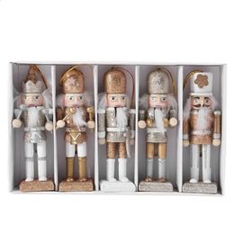 Christmas Decorations 1 Set Wooden Doll Decor Nutcracker Pendant Creative Glittering Powder Ornament 231030