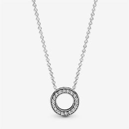 100% 925 Sterling Silver Logo Pave Circle Collier Necklace Fashion Women Wedding Egagement Jewellery Accessories278u