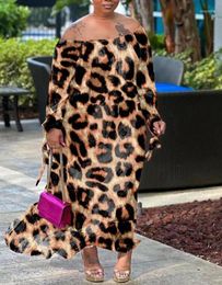 Casual Dresses Fashion 2023 Summer Elegant For Women Sexy Straight Long Sleeve Leopard Print Off Shoulder Dress