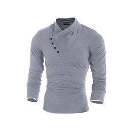 Fashion Slim Fit Men's T shirt Personalised Oblique Buckle Male Clothing Cotton Long Sleeve T-shirt For 2010043014