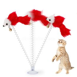 Cat Toys Funny swing spring Mice with Suction cup Furry cat Colourful Feather Tails Mouse Toy for Cats Small Cute Pet Toys B1031