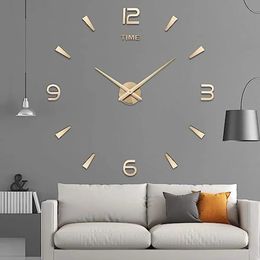 Wall Clocks 27"47" Clock for Living Room Decor Frameless DIY Modern with Mirror Number Sticker Home Bedroom Decoration 231030