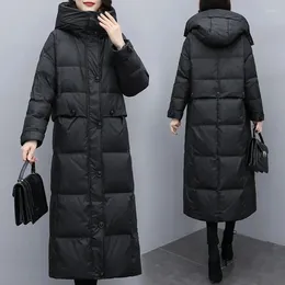 Women's Trench Coats 2023 Korean Loose Down Cotton Coat Womens Black Hooded Cotton-Padded Parkas Thicken Warm Puffer Long Overcoat Jackets