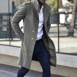 Men's Trench Coats Mens Overcoat Coat Men Jacket Slim Solid Colour Wild Standing Collar Single-breasted Long Casual Overcoat2mtg