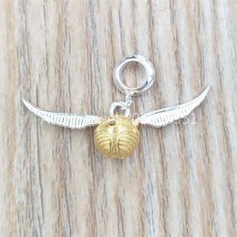 Andy Jewel Authentic 925 Sterling Silver pendants Herry Poter Sterling Golden Snitch Slider Charm Fits European bear Jewelry Style265d