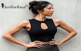 New Women Hollow collar Yoga Vest Fitness Breathable Gym Crop Tops Chest Pad Sports Tank Top Tight Sport Running Training Tops2877541