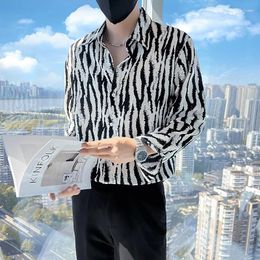 Men's Casual Shirts Streetwear Fashion Zebra Pattern Print White Shirt Men Clothing 2023 Autumn Blouse Simple Long Sleeve Homme