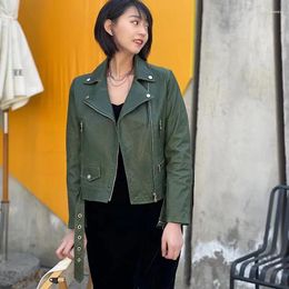 Women's Leather Female Real Genuine Jacket Clothes Green Colour Fur Coat Vintage Spring Autumn Natural Sheepskin 2023