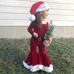 Clothing Sets Kids Girls Christmas Costume Santa Claus Toddler Baby Clothes Long Sleeve Top Bell Bottom Pants 3PCS Year Outfits 231030