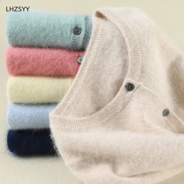 Women's Knits Tees Women Cardigan Large Size Warm Pure Mink Cashmere Sweaters O-neck Loose Coat Female Sweater Ladies' Jacket Solid Knit Cardigans 231030