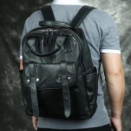 Backpack Fashion Men's Genuine Leather Backpacks Black Business Leisure Tote Travel Bag First Layer Cowhide 15 Inch Laptop School