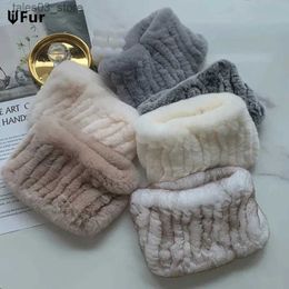 Scarves Hot Sale Brand Women Real Rex Rabbit Fur Scarf Girls Warm Soft Knitted Good Elastic Rabbit Fur Headband Natural Fur Ring Scarves Q231031