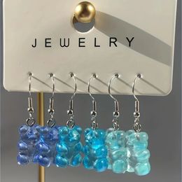 Dangle Chandelier 3 pairs of candy bear charm earrings colored resin transparent bear ear jewelry children's and girls' accessory gifts 231031