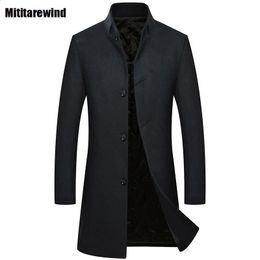 Men's Wool Blends Winter Jackets Men Smart Causal Coat Simple Midlong Stand Collar Trench for Thickened Warm Mens Overcoat 231030