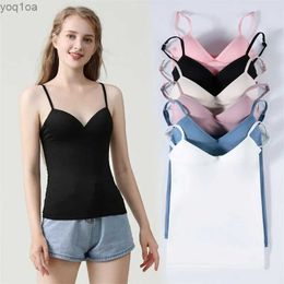 Camisoles Tanks New Adjustable Padded Bra Tank Top Women Modal Spaghetti Solid Cami Top Vest Female Camisole With Built In Bra Fitness Clothing1L231026