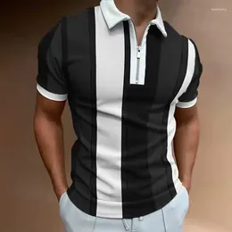 Men's Polos Summer T Shirt Casual Short Sleeve Striped Colored Zipper Polo Shirts Men Tops Para Hombre Ropa De