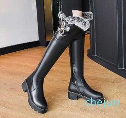 winters Boots Rabbit Hair Warm Snow Boots Leg Protectors Long Sleeved Female Thick Soles Heels High Thickened Wool Cotton Boots