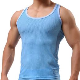 Mens Mesh Tank Top Casual Vest Tight Sleeveless Tees Shirt Singlet Breathable hombre Bodybuilding Homewear Night Sleepwear MX20081160C