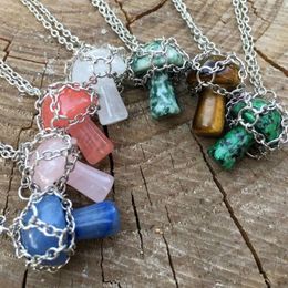 Pendant Necklaces Creative Mushroom Crystal Holder Cage Necklace For Women Men Natural Stone Copper Chain Collection Gift