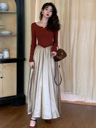 Casual Dresses French Elegant Vintage Ladies Party Dress 2023 Long Sleeve A Line Fashion Autumn Square Neck Slim Avant-garde