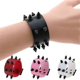 Link Bracelets Gothic 2 Rows Spike Rivets Pu Leather Wristband Bracelet Bangles Cuff Goth Jewellery Punk For Women Men