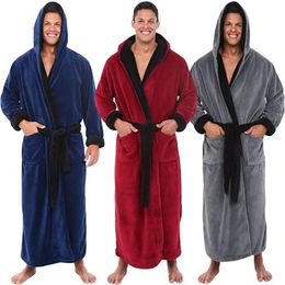 Fashion Casual Men's Sleepwear Bathrobes Flannel Robe Hooded Long Sleeve Couple Men Woman Plush Shawl Kimono Warm Male Bathro276F