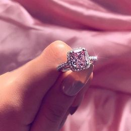Stunning High Quality Luxury Jewellery 925 Sterling Silver Pink Sapphire CZ Diamond Gemstones Eternity Party Women Wedding Band Ring279p