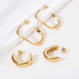 Stud Earrings Statement Stainless Steel Open Twisted Hoop For Women Geometric Square Minimalist Metal Jewellery