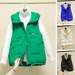 Women's Vests Women Quilted Vest With Pockets Stylish Hood Winter Sleeveless Jacket In Solid Colors Warm