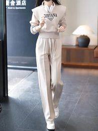 Women s Two Piece Pants Sets For Women 2 Pieces Sweatsuit Long Sleeve Letter Tops and Set Fashion Korean Female Clothing Autumn Winter Tracksuit 231031