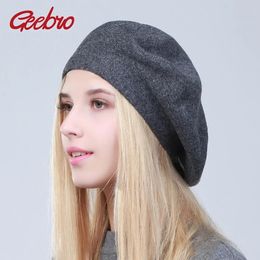 Berets Geebro Women's French Beret Hat Spring Causal Plain Black Knit Wool Berets for Ladies Knitted Artist Beret Cap Hats For Woman 231031