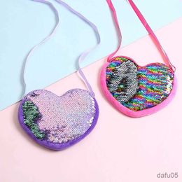 Handbags Sequins Heart Shape Baby Bag Cute Solid Color Kid Coin Purse for Girl Shiny Children Shoulder HandBags
