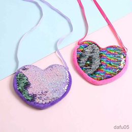 Handbags Sequins Heart Shape Baby Bag Cute Solid Colour Kid Coin Purse for Girl Shiny Children Shoulder HandBags