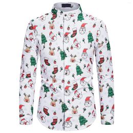 Men's Casual Shirts Christmas Theme 3d Printed Button Fashion Long Sleeve Blouse Holiday Party Tops Year Couple Streetwear Clothing