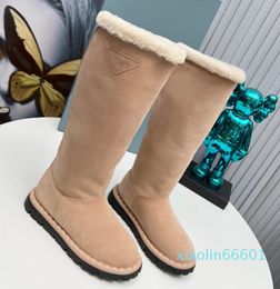 Top Quality Winter New Knee High Boots Fur Warm Boots Suede Flats Shoes Short Plush Ladies shoes