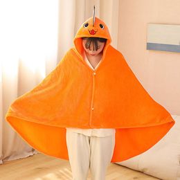 Anime Chainsaw Man Pochita Cloak Cosplay Costume Men Women Orange Cartoon Flannel Warm Cape Blanket
