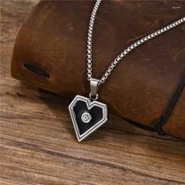 Pendant Necklaces KOTiK Punk Vintage Stainless Steel Heart Triangle Necklace For Men Geometric CZ Stone Collar Jewellery Gifts