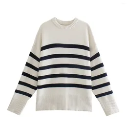 Women's Sweaters 2023 Fashion Ladies Oversized Sweater Women Pullover Tops Elegant Streetwear Loose Striped Blusa