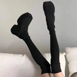 Dress Shoes RIBETRINI High Chunky Heeled Women Sock Boots Over The Knee Mid-calf Platform Wedges Stretchable Autumn Winter Lady Booties 231031