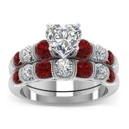 Drop High Quality Vintage Fashion Jewellery 925 Sterling Silver Pear Cut Topaz&Ruby CZ Gemstones Women Wedding Bridal Heart2653