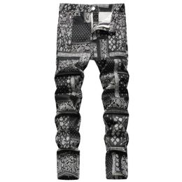 Men's Jeans Men Paisley Bandanna Printed Fashion 3D Digital Painted Stretch Denim Pants Slim Straight Black Trousers3180